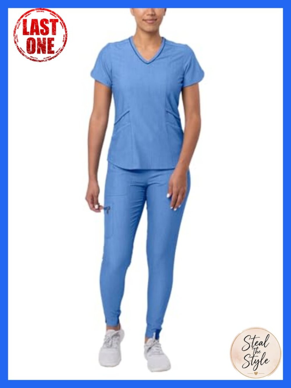 Healthcare Scrub Set V-Neck Top Yoga Jogger Pants 4-Way Stretch